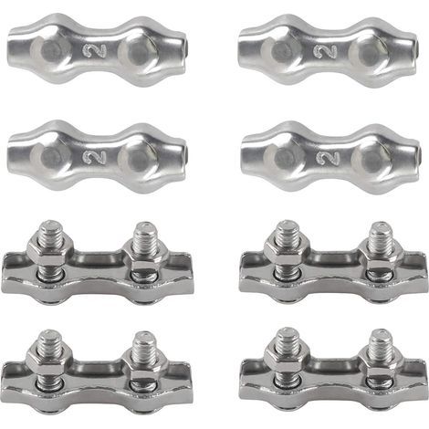 M2 Duplex Clips Serre-câbles en Acier Inoxydable 304 Pinces Duplex pour Filin pour Cordes à Linge en Câble Métallique Voiles de Soleil Suspendues Patio Fixe 8pièces (1/5)