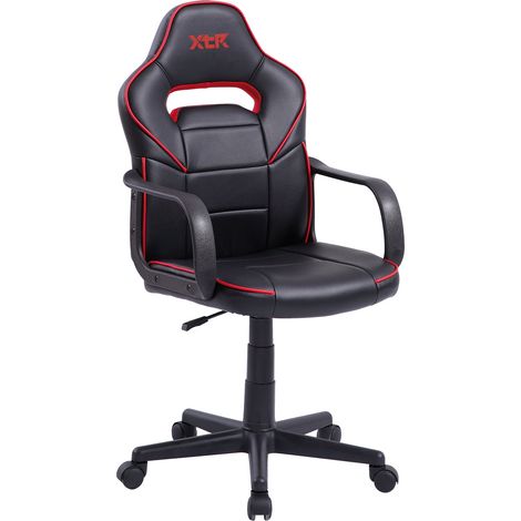 Fauteuil pivotant en simili cuir noir Xtr Junior - Détails rouges. (1/3)