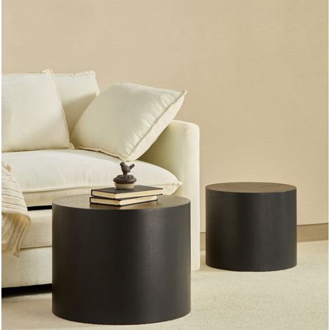 2er-Set runde Satztische Ø48x38 und Ø38x32 cm aus schwarzem MDF, montagefrei (1/5)