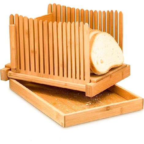 Faltbarer Brotschneider aus Bambus, kompakte Dicke, verstellbare Brotführung mit Krümelschublade, tragbar, wiederverwendbarer Brotschneider in Lebensmittelqualität für (1/5)