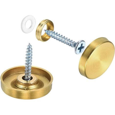 16 Pcs Cache Vis Miroir, 304 Pcs capuchon Décoratives en Acier Inoxydable pour Miroirs, capuchon de Fixation pour Miroirs, Diamètre de 25mm, Couleur Or (1/4)