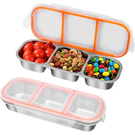 Boîte à goûter avec 3 éventailn inox 2 pièces étanche Snackdose avec couvercles 600ml -portatife boîte à pain (1/5)
