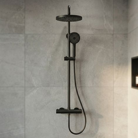 Swiss Aqua Technologies Gönnen Sie sich eXXL 250 Duschsäule mit Thermostatmischer, 3-fach Handbrause, schwarz matt (SATSSTKEC)