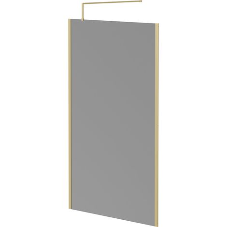 Colore 8mm Smoked Glass Brushed Brass 1950mm x 1200mm Walk In Shower Screen including Wall Channel with End Profile and Support Bar (1/5)