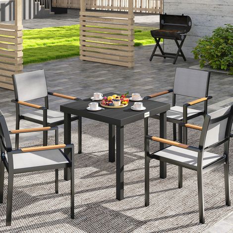 Mesa de jardín/comedor con efecto madera, 78x78 cm, negra