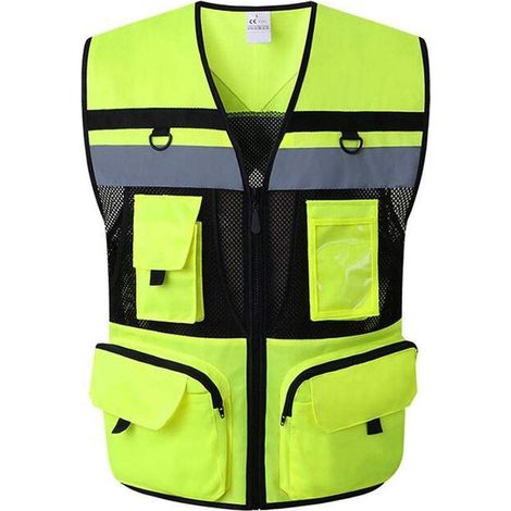 Gilet de sécurité réfléchissant XL – Haute visibilité jaune fluo – Réflectivité 360° – Poches multifonctions pour accessoires (1/5)