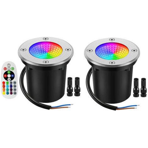 [JAMAIS UTILISÉ]Lumières de paysage basse tension 10W RGBW LED blanc chaud éclairage de paysage de puits télécommande IP67 étanche extérieur 12V-24V lumières de sol de pont de voieUn paquet de 2 (1/5)