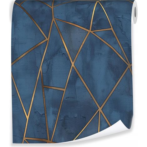 Papier peint géométrique 3D Soho, décoration murale bleue pour le salon et la chambre à coucher – rouleau 0,5 x 10 m, intissé Wallarena