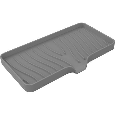 Tapis de séchage en silicone avec rebord d'évacuation pour vaisselle de cuisine (gris) (1/5)