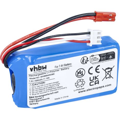vhbw Battery compatible with BEC Plug for Model Making Device e.g. Racing Car, Helicopter (1500mAh, 7.4 V, Li-polymer, 68 x 34 x 18.5 mm) (1/5)