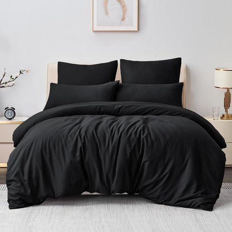 Bettwäsche 200x200 3teilig Mikrofaser 200x200cm 2x 80x80cm 02 Schwarz (1/5)