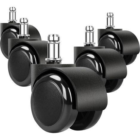Roulettes de rechange robustes pour chaise de bureau (2 pouces) – Roulettes pivotantes silencieuses en caoutchouc, sans danger pour tous les types de sols (y compris le parquet), tige universelle (1/5)