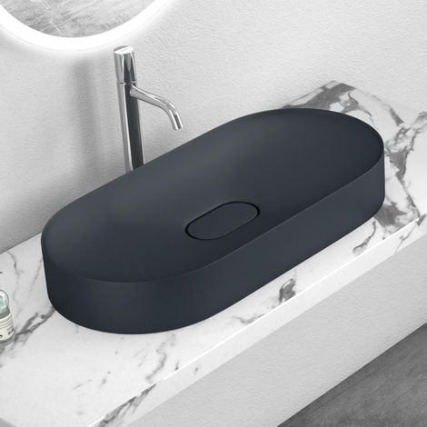 Mai & Mai Lavabo da Appoggio 70x35.5x10cm, Lavandino Bagno Colossum826 Lavabo da Marmo Fuso, Antracite Opaco (1/5)
