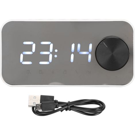 Kabelloser Bluetooth-Lautsprecher mit Temperaturanzeige, UKW-Radio, Spiegelwecker und Sprachausgabe, Weiß