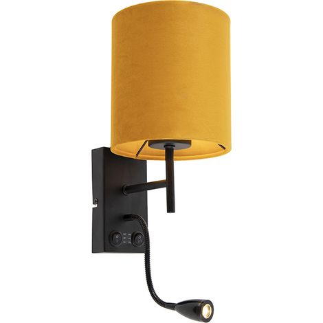 QAZQA Applique con braccio da lettura stacca - Moderno - Acciaio,Tessuto - Giallo/Nero - Cilindro (non sostituibile) LED Max. 1 x 1 Watt