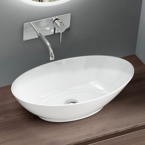 Mai & Mai Vasque à Poser Blanc Ovale Lavabo Salle de Bain Évier Lave Mains sans trop-Plein Colossum807 (1/5)