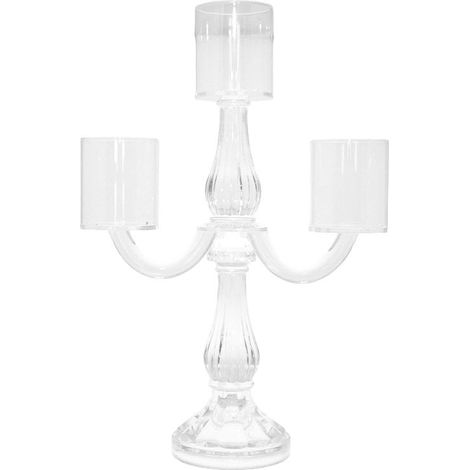 Chandelier 3 Branches en Verre Transparent Bougeoir de Table Décoratif 25x10x35 cm - PANGIVO (1/3)