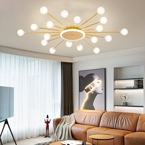 Plafonnier LED, Luminaire Sputnik Moderne, Lustre LED à économie d'énergie avec 18 ampoules G4 et abat-jour en verre, φ 95 cm, Lumière chaude 3000 K (1/5)
