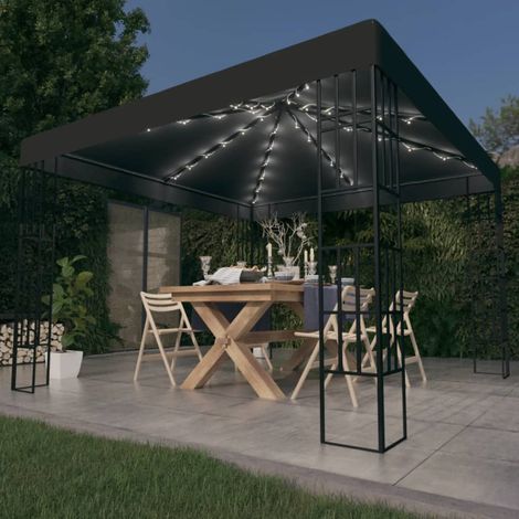Furniture Limited - Cenador con tira de luces LED 3x3 m gris (1/5)