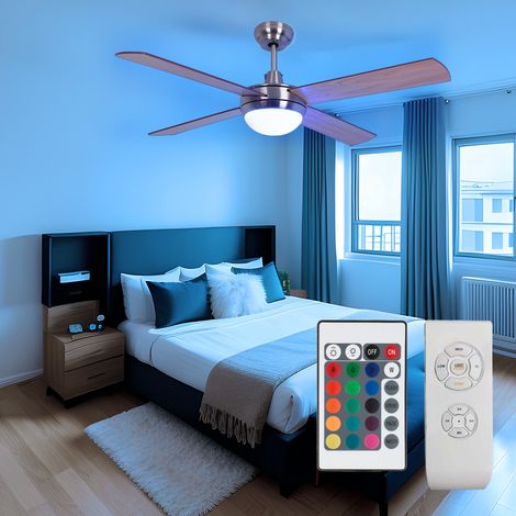 Deckenventilator mit Fernbedienung LED Deckenlampe dimmbar Wohnzimmerlampe, RGB Farbwechsel, 3 Stufen, Vor-Rücklauf, wendbare Flügel, 2x 3,7W 2x 470lm warmweiß, DxH 132x41 cm
