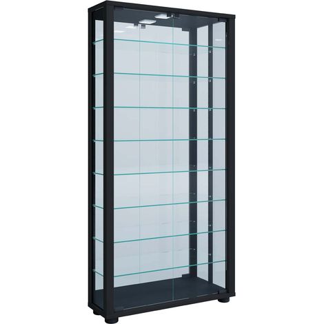 Ebuy24 – Vitrine en verre Lumo Maxi Mirror 115x59x18 – Verre de sécurité ESG – Huit étagères variables – Éclairage LED compatible