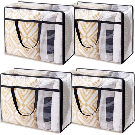 Sac de rangement résistant à l'humidité et à la poussière 4 pièces, 60 L, en PVC, pliable, boîte de rangement pour vêtements et couettes (1/5)