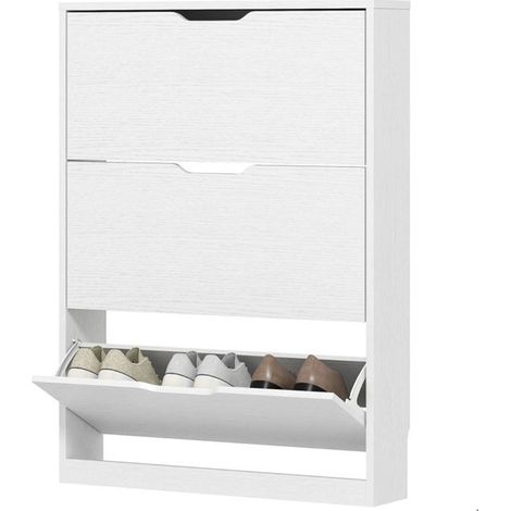 Meuble à Chaussures 80 x 17 x 108 cm 3 abattants Rangement Chaussures 9 à 12 paires format étroit blanc (1/5)