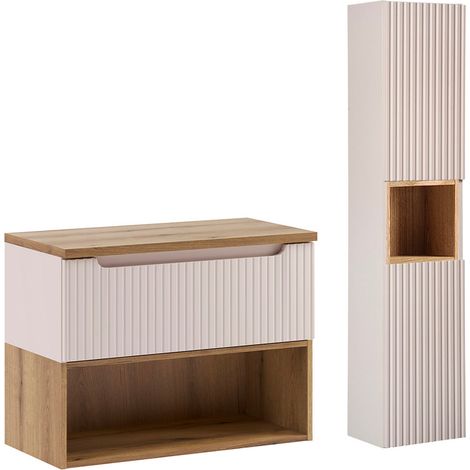 Conjunto de mueble y columna Riva Cashmere y madera 80cm (1/4)