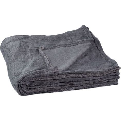 2x Couvertures polaire, douce et moelleuse, plaid grand format 220x200 cm, gris, pour canapé ou lit, usage intérieur