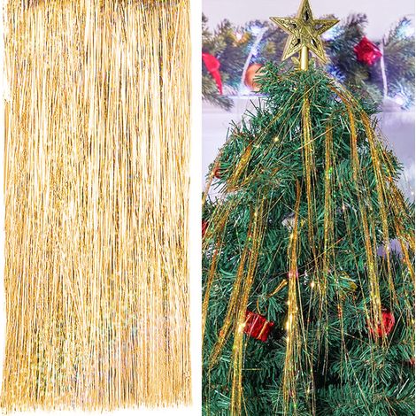 Décoration de sapin de Noël en guirlande avec fils dorés, motif goutte de pluie, accessoires de décoration en fil laser (5000 fils dorés) (1/2)