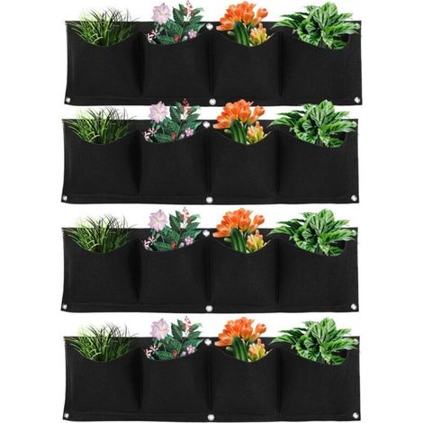 Wandmontierter Pflanzsack, 4-teiliges Wandpflanzsack-Set, Hängepflanzsäcke, Wandmontierte Blumentöpfe für den Außenbereich, Vertikale Filz-Wandpflanzsäcke für Garten und Innenbereich