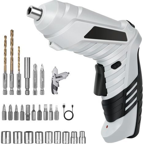 Visseuse sans fil 3.6V 1300mAh, Couple 3.5Nm, 2 Sens de Rotation, LED, Charge USB, avec 26 Accessoires pour Meubles et Bricolage (1/5)