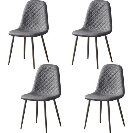 AINPECCA 4X Grey Dining Chairs Faux Leather Padded Seat Metal Legs Kitchen Home Office UK (1/5)