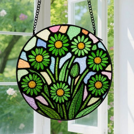 9cm Suspension en vitrail - Attrape-soleil minimaliste artistique unique, décoration fenêtre jardin, cadeau Anniversaire pour femme, homme, épouse (1/5)