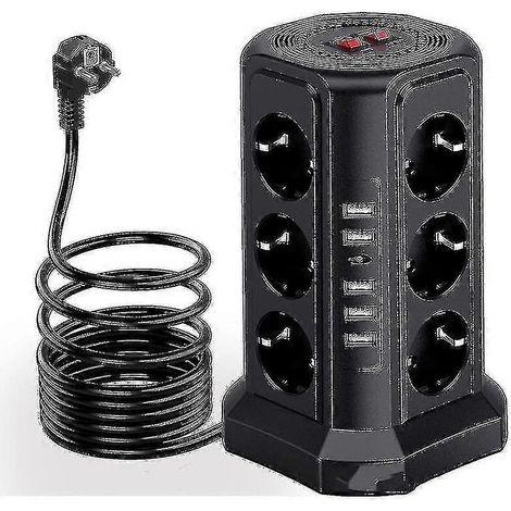 Parafoudres et protecteurs de surtension de type tour, multiprises avec 5 ports USB et 12 prises, prises de courant. (1/4)