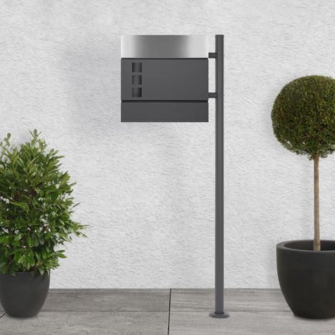 ECD Germany Cassetta delle Lettere in Piedi con Scomparto per Giornali in Acciaio Inox Antracite/Argento Portalettere con Supporto in Acciaio Inox Antracite Piantana Cassetta Postale (1/5)