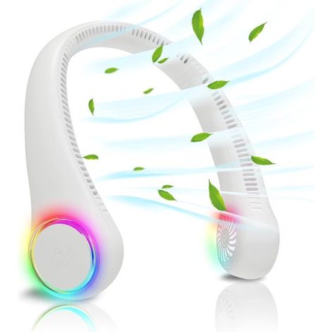 Mini ventilador USB portátil，con banda para el cuello，con banda para el cuello，recargable，ventilador de escritorio，3 velocidades，luz LED (1/2)