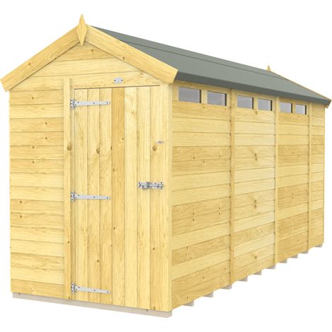 5 x 14 Feet Apex Security Shed - Single Door - Wood - L417 x W147 x H217 cm
