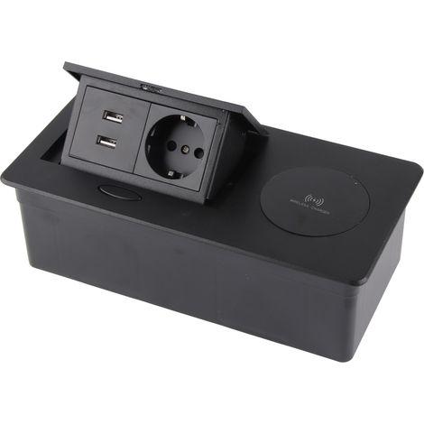 Prise électrique escamotable sans fil pour bureau, boîtier de connexion encastrable, multiprise avec 2 ports USB, 250V AC, prise UE (1/5)