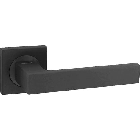 Manija de puerta Domino Qubik-QR, negra, con roseta cuadrada