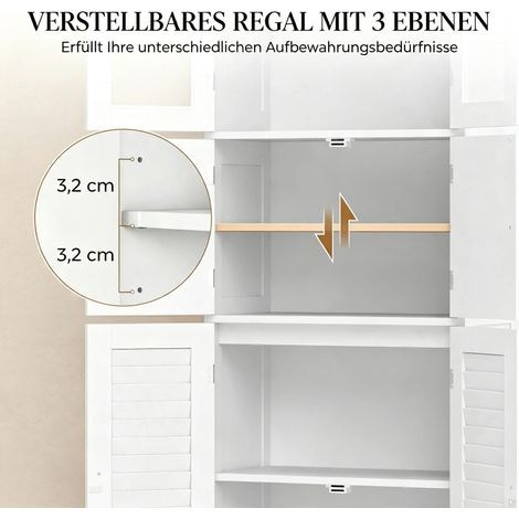 Meuble de salle de bain haut avec armoire de rangement à 6 portes (2 vitrées, 2 coulissantes), étagères ajustables, colonne de toilette autoportante, finition moderne. (1/5)