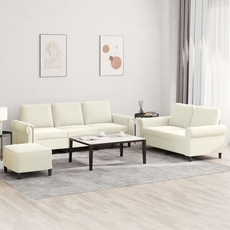 3-tlg. Sofagarnitur mit Kissen Creme Samt (1/5)