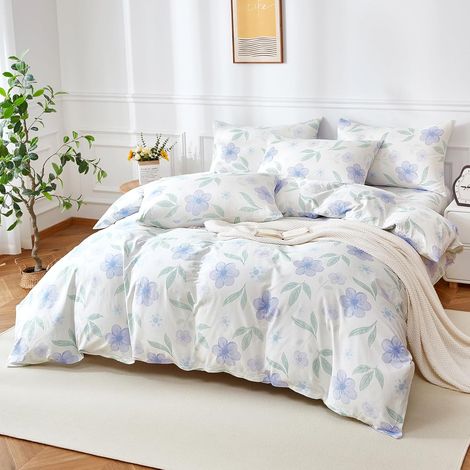 Housse de Couette 140x200 Coton Motif de Fleurs Violet Parure de Lit Coton Câlin Doux Respirant Linge de Lit 1 Personne pour Fille avec Fermeture Éclair et Taie d'oreiller 65x65 cm (1/5)