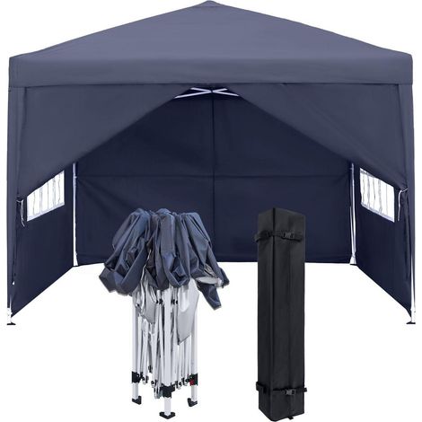 Faltpavillon 3x3m mit Seitenteilen und Fenstern, Anthrazit (1/5)