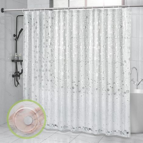 Rideau douche 180x200 cm PEVA semi‑transparent Épais, antimoisissure, effet 3D givré, 12 crochets inclus (1/5)
