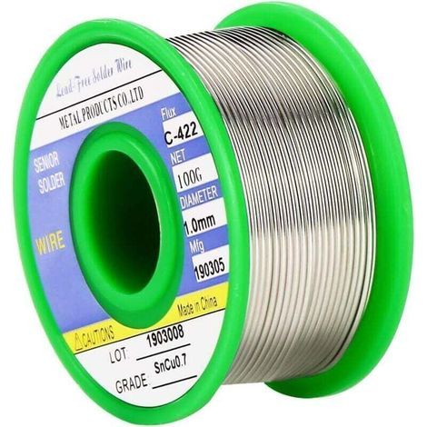 UlisemSolder Lötdraht, 1,0 mm, bleifrei, Sn 99,3% Cu 0,7% mit Kolophoniumkern, zum elektrischen Löten (100 g) (1/5)