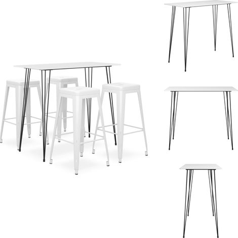 5-tlg. Bar-Set Weiß - Bar Set - Bartisch - Barhocker - Kücheninsel - Wohnzimmer Dekoration (1/5)