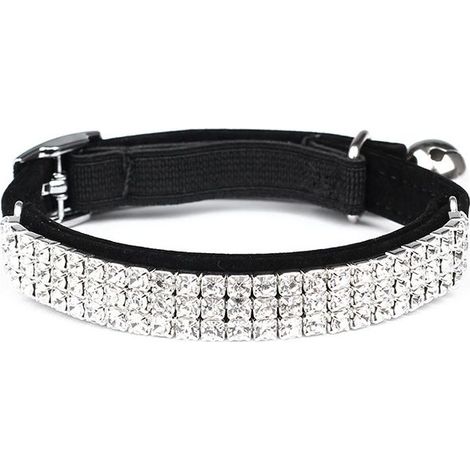 Collier en velours doux réglable pour chat avec strass et clochettes (1/4)