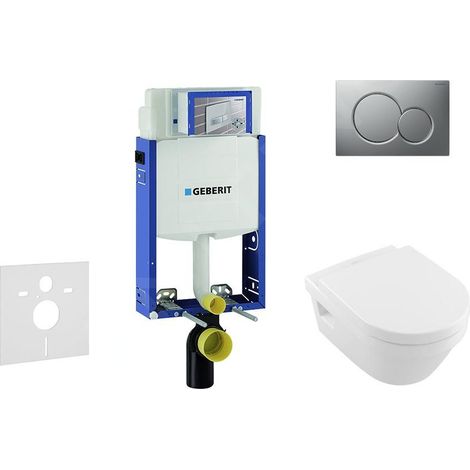 Geberit Kombifix - Bâti-support pour WC suspendu avec plaque de déclenchement Sigma01, chrome mat + Villeroy Boch – cuvette et (1/5)