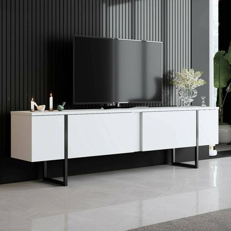 Dmora - Mobile porta TV Abishia, Credenza da soggiorno, Armadio basso per TV, Base parete attrezzata, 180x30h50 cm, Bianco e Nero